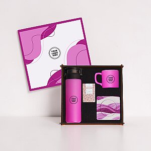Ahşap Kutulu Hediye Seti - 26x26-2 PEMBE