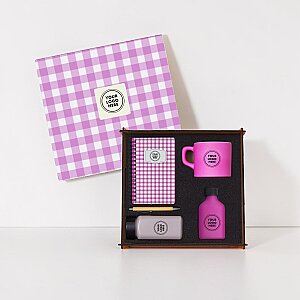 Ahşap Kutulu Hediye Seti - 26x26-4 PEMBE