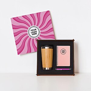 Ahşap Kutulu Hediye Seti - 26x26-7 PEMBE
