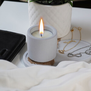 Candleaf Silindir Beton Mum - Gri